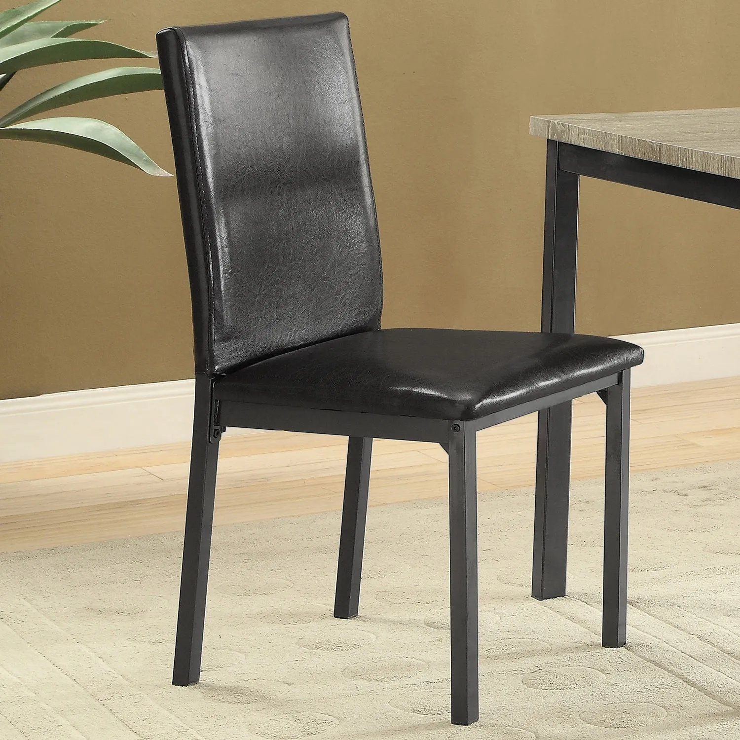 2 Black Leatherette Side Chairs: Stylish & Elegant, Seat Height 18.5", Set of 2