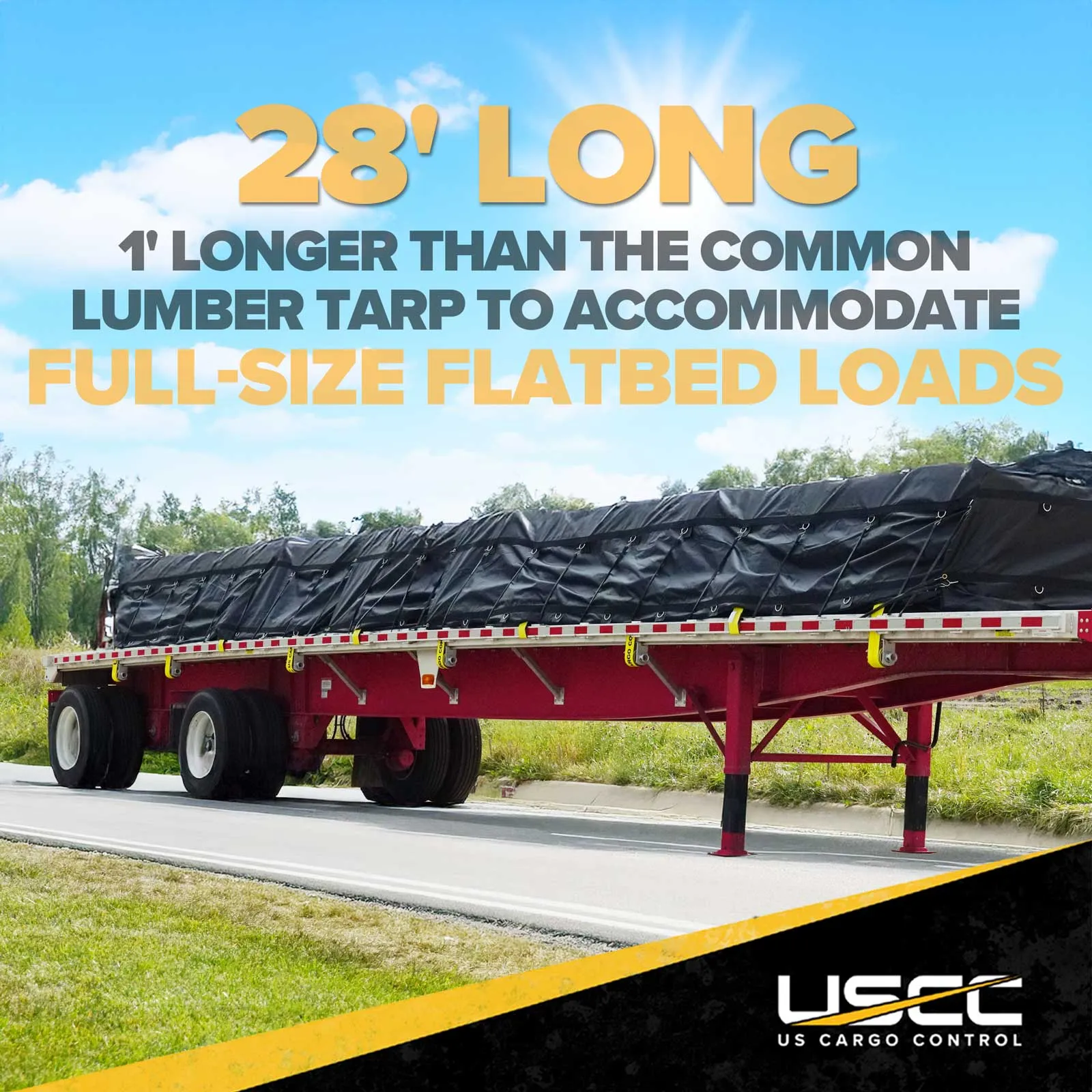 20' x 28' Lightweight Lumber Tarp | 6' Drop & Flap - 14 oz. Black Tarp