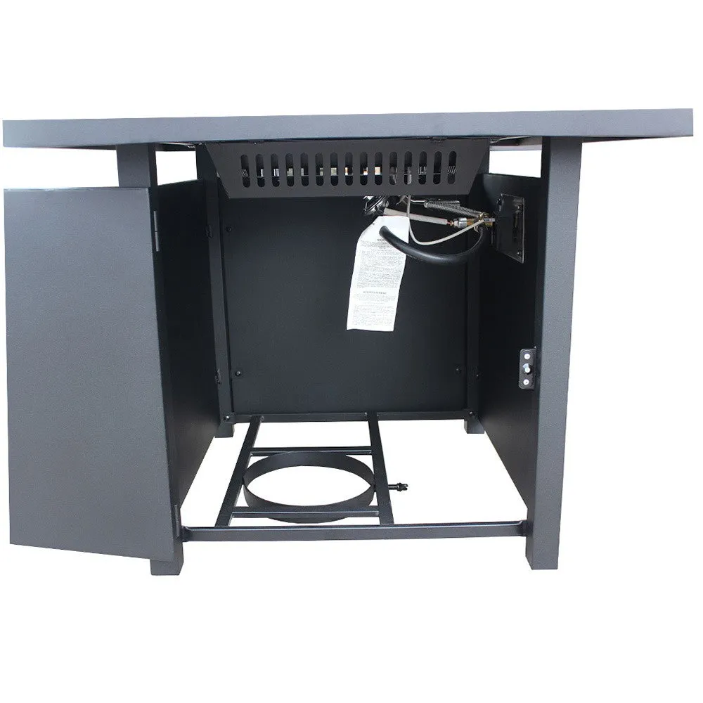 28" Black Square Propane Fire Pit with Lava Rocks and Cover By Homeroots