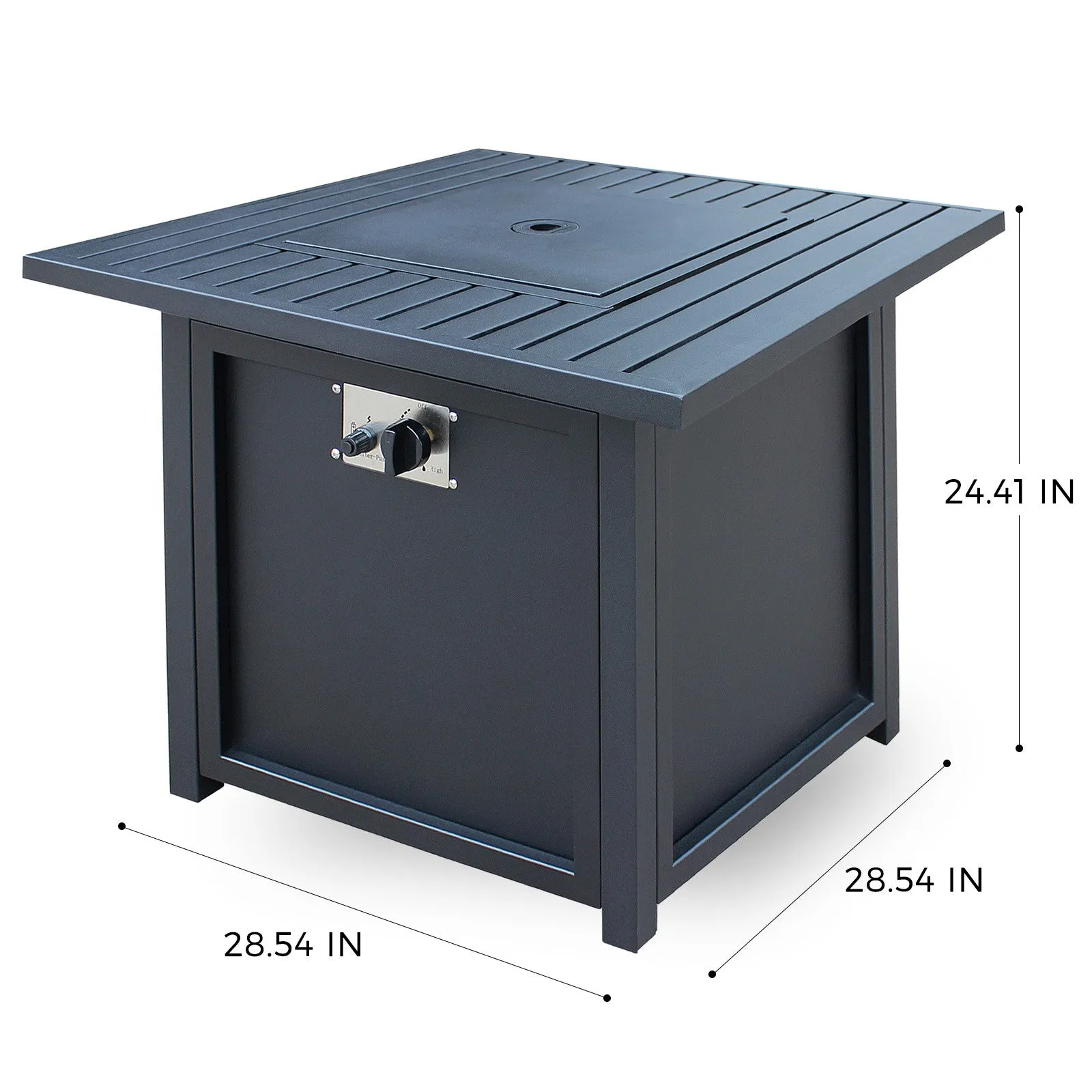 28" Black Square Propane Fire Pit with Lava Rocks and Cover By Homeroots