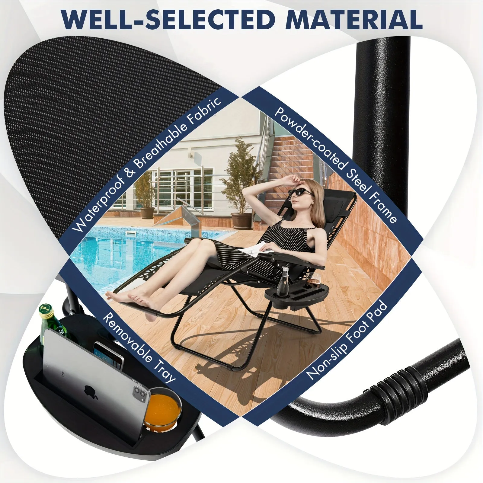 2pcs Gravity Chairs, Folding Recliner, Patio Lounge Chairs, Black Outdoor Recliner With Cup Holder, For Garden, Backyard, Balcony, Porch