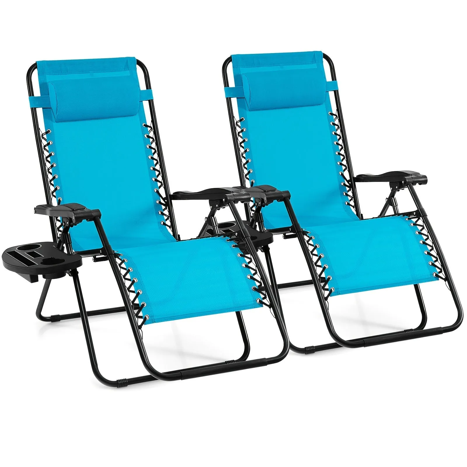 2pcs Gravity Chairs, Folding Recliner, Patio Lounge Chairs, Black Outdoor Recliner With Cup Holder, For Garden, Backyard, Balcony, Porch