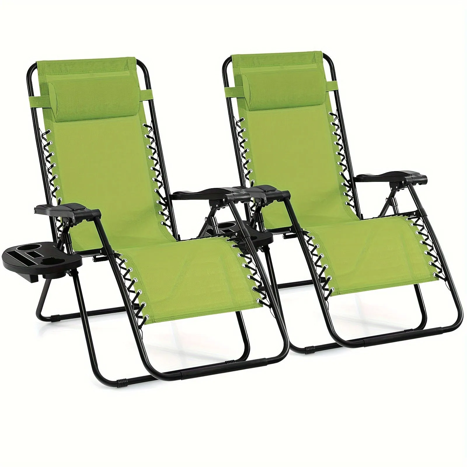 2pcs Gravity Chairs, Folding Recliner, Patio Lounge Chairs, Black Outdoor Recliner With Cup Holder, For Garden, Backyard, Balcony, Porch