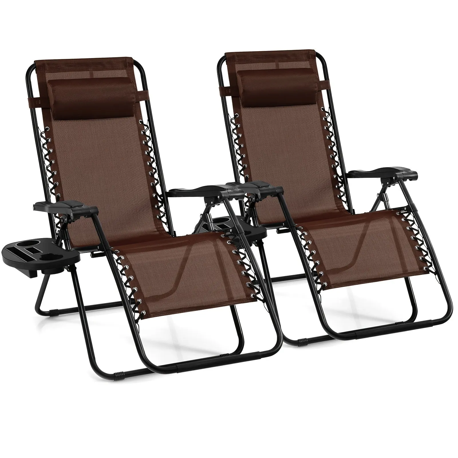 2pcs Gravity Chairs, Folding Recliner, Patio Lounge Chairs, Black Outdoor Recliner With Cup Holder, For Garden, Backyard, Balcony, Porch
