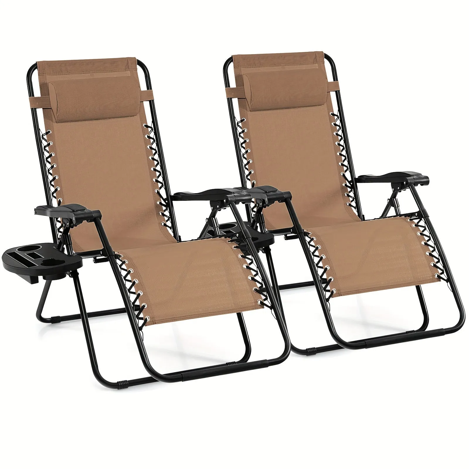 2pcs Gravity Chairs, Folding Recliner, Patio Lounge Chairs, Black Outdoor Recliner With Cup Holder, For Garden, Backyard, Balcony, Porch