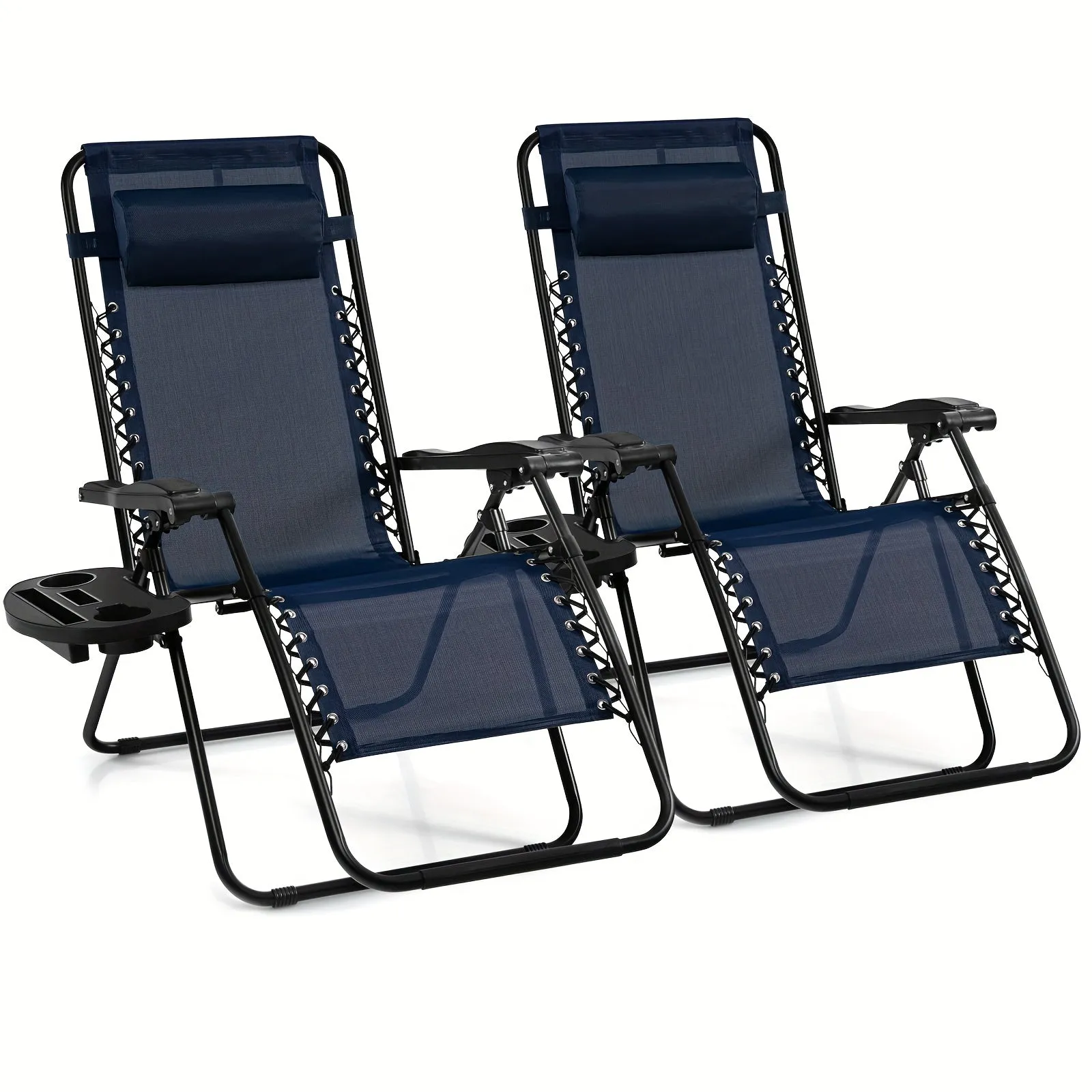 2pcs Gravity Chairs, Folding Recliner, Patio Lounge Chairs, Black Outdoor Recliner With Cup Holder, For Garden, Backyard, Balcony, Porch