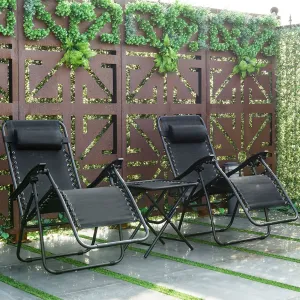 3PC Outdoor Zero Gravity Reclining Pillow Lounge Chairs and Table Set