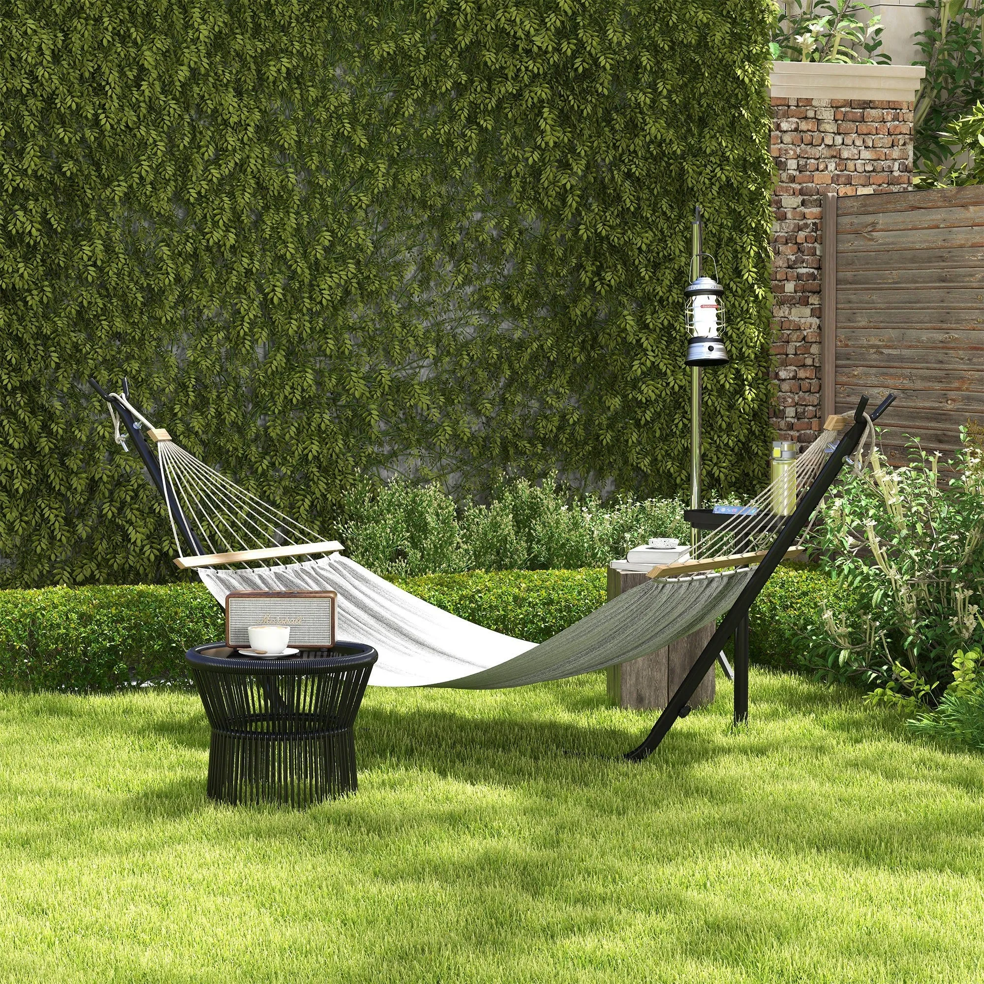 9.4ft Hammock Stand with Side Tray Stand Steel Frame Hammock Net Stand for String-style Brazilian-style Flat-style Rope-style