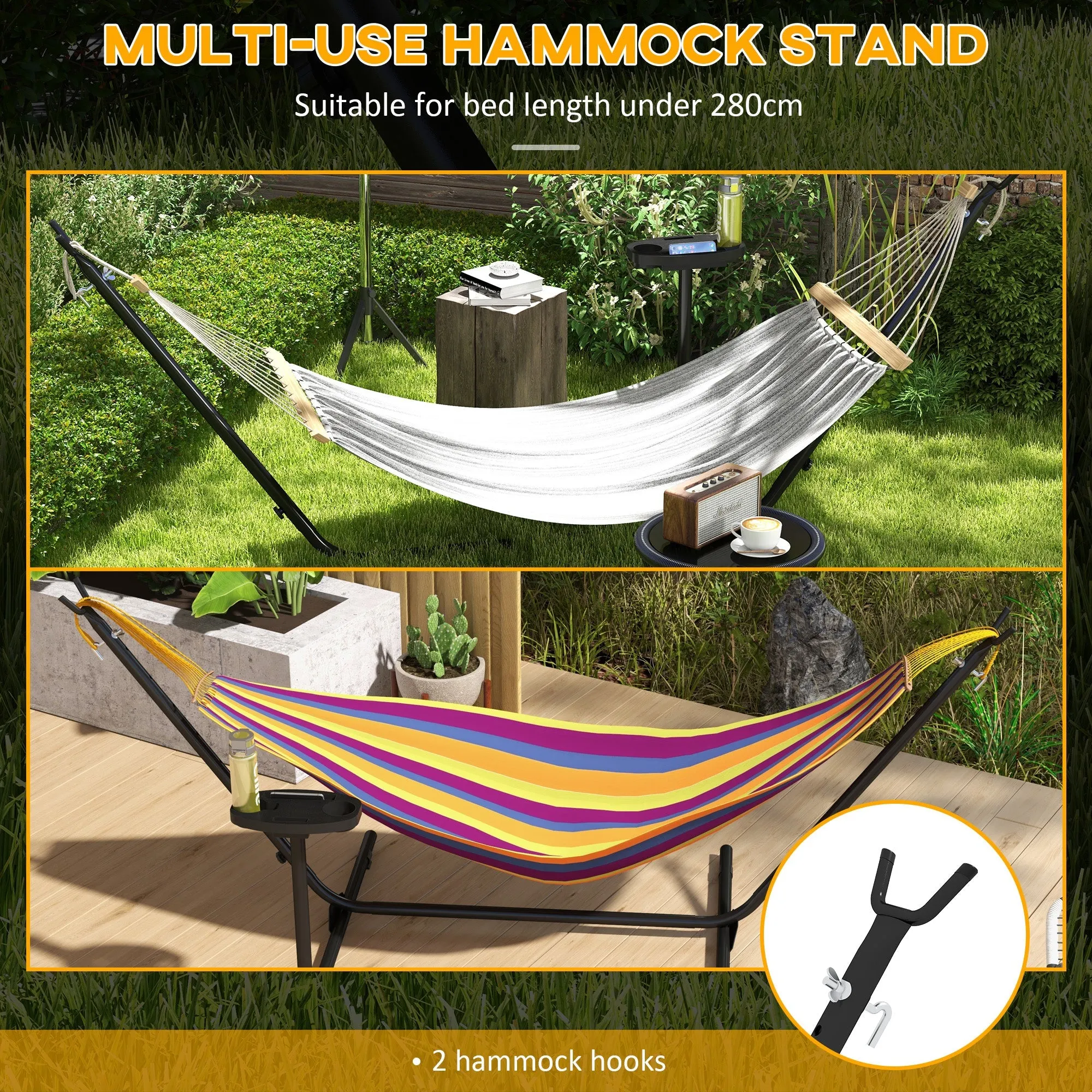 9.4ft Hammock Stand with Side Tray Stand Steel Frame Hammock Net Stand for String-style Brazilian-style Flat-style Rope-style