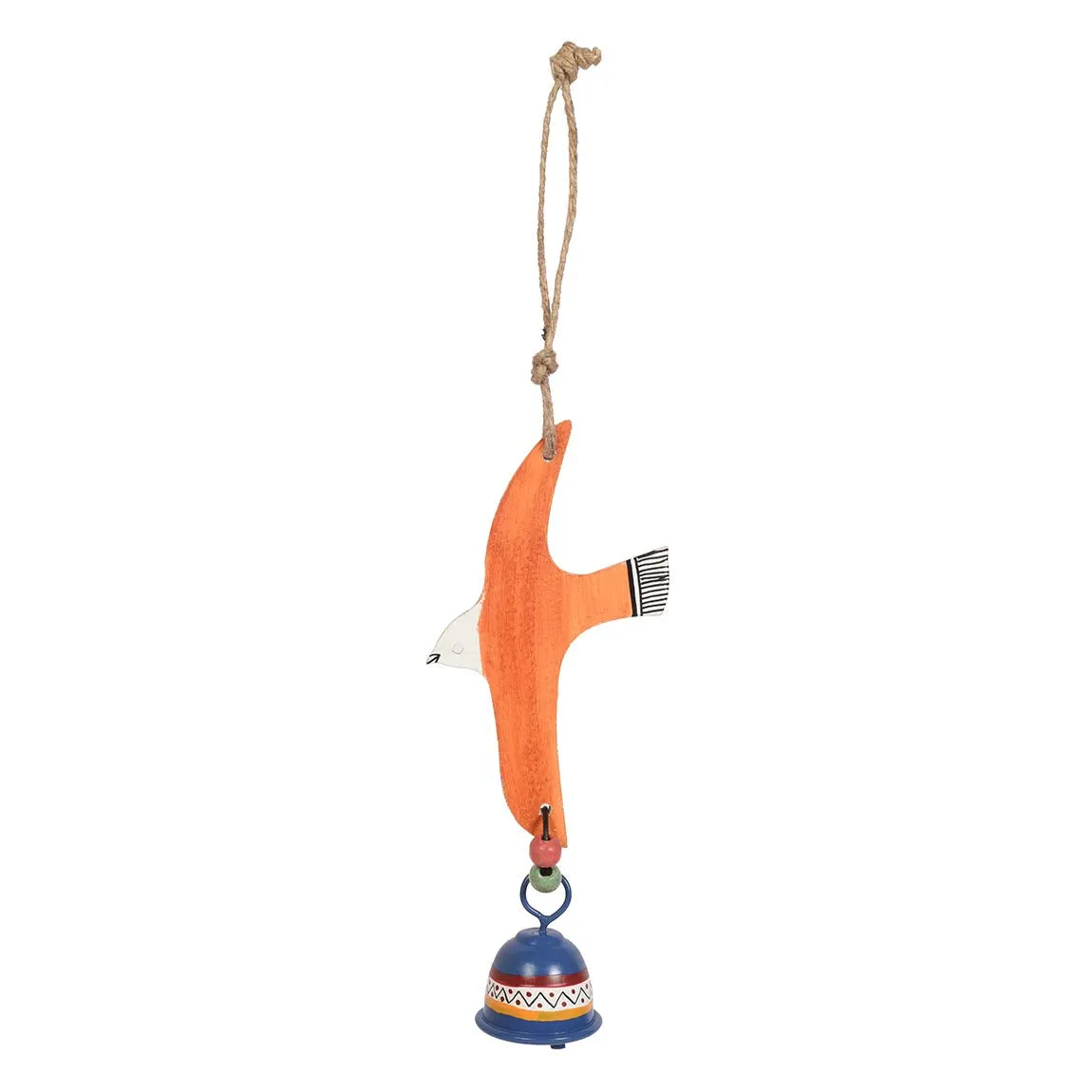 Aakriti Art Creations Handpainted Orange Fly Bird Wind Chimes with Metal Bell for Home Decoration