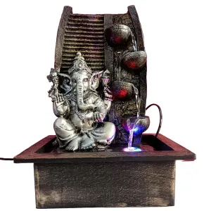 ALiLa Lord Ganesha Water Fall Fountain for Home Living Room Decor with Led Lights Table Top Indoor Outdoor Decoration Gifting Item, 16 Inches Height