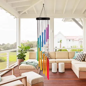 Amasava Wind Chimes for Outside 28.3" Metal Outdoor with 14 Colorful Aluminum Alloy Tubes Deep Tone Soothing Sound Patio Porch Backyard Decoration/Meditation/Yoga