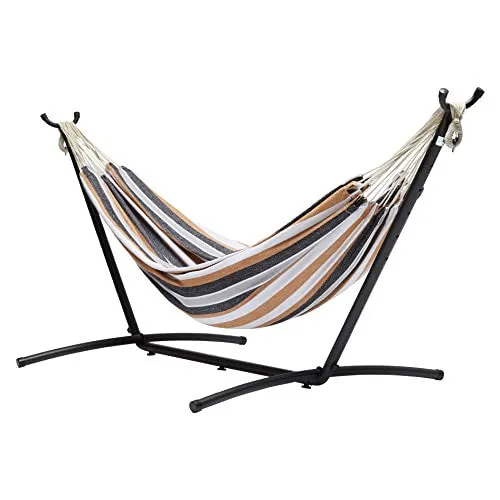 Amazon Basics Double Hammock with 9-Foot Space Saving Steel Stand and Carrying Case, Multi Color, 400 lb Capacity