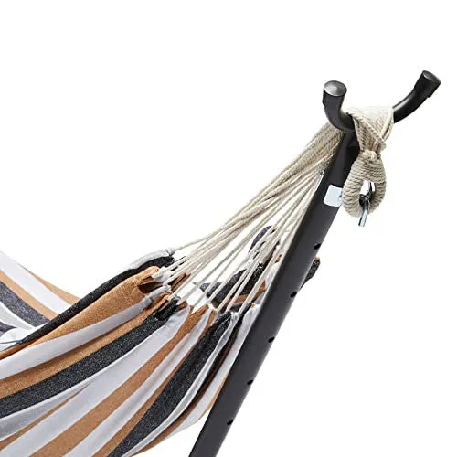 Amazon Basics Double Hammock with 9-Foot Space Saving Steel Stand and Carrying Case, Multi Color, 400 lb Capacity