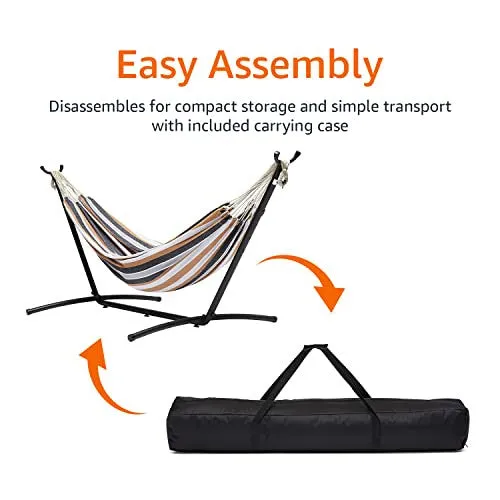 Amazon Basics Double Hammock with 9-Foot Space Saving Steel Stand and Carrying Case, Multi Color, 400 lb Capacity