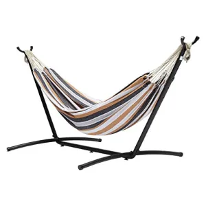 Amazon Basics Double Hammock with 9-Foot Space Saving Steel Stand and Carrying Case, Multi Color, 400 lb Capacity