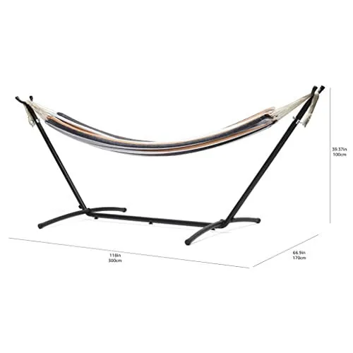 Amazon Basics Double Hammock with 9-Foot Space Saving Steel Stand and Carrying Case, Multi Color, 400 lb Capacity