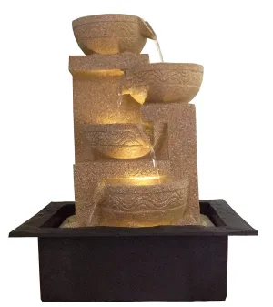 ANAVADYA Cream Polyresin Designer Table Top 4 Tier Waterfall Fountain Indoor Home Decor with Multicolour Lights and Water Flow Control Pump (Size: 31 X 23 X 40 CM)
