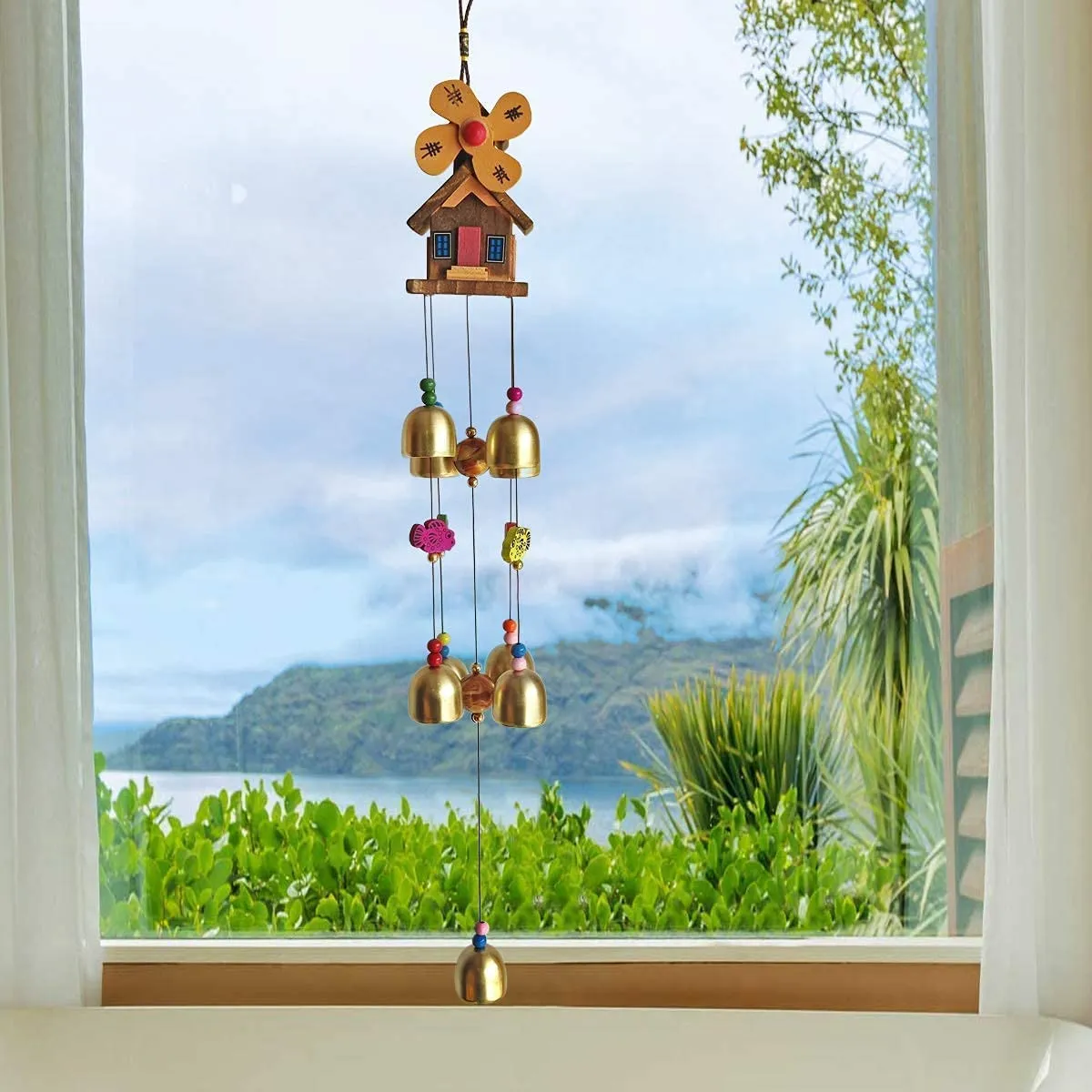 Antlantic wood store Wind Chimes Metal Wind Chimes for Home Balcony Garden Positive Energy, Home Decor Decorative Hanging Long Brass Bells Gifts for Loved Ones 6 Bells