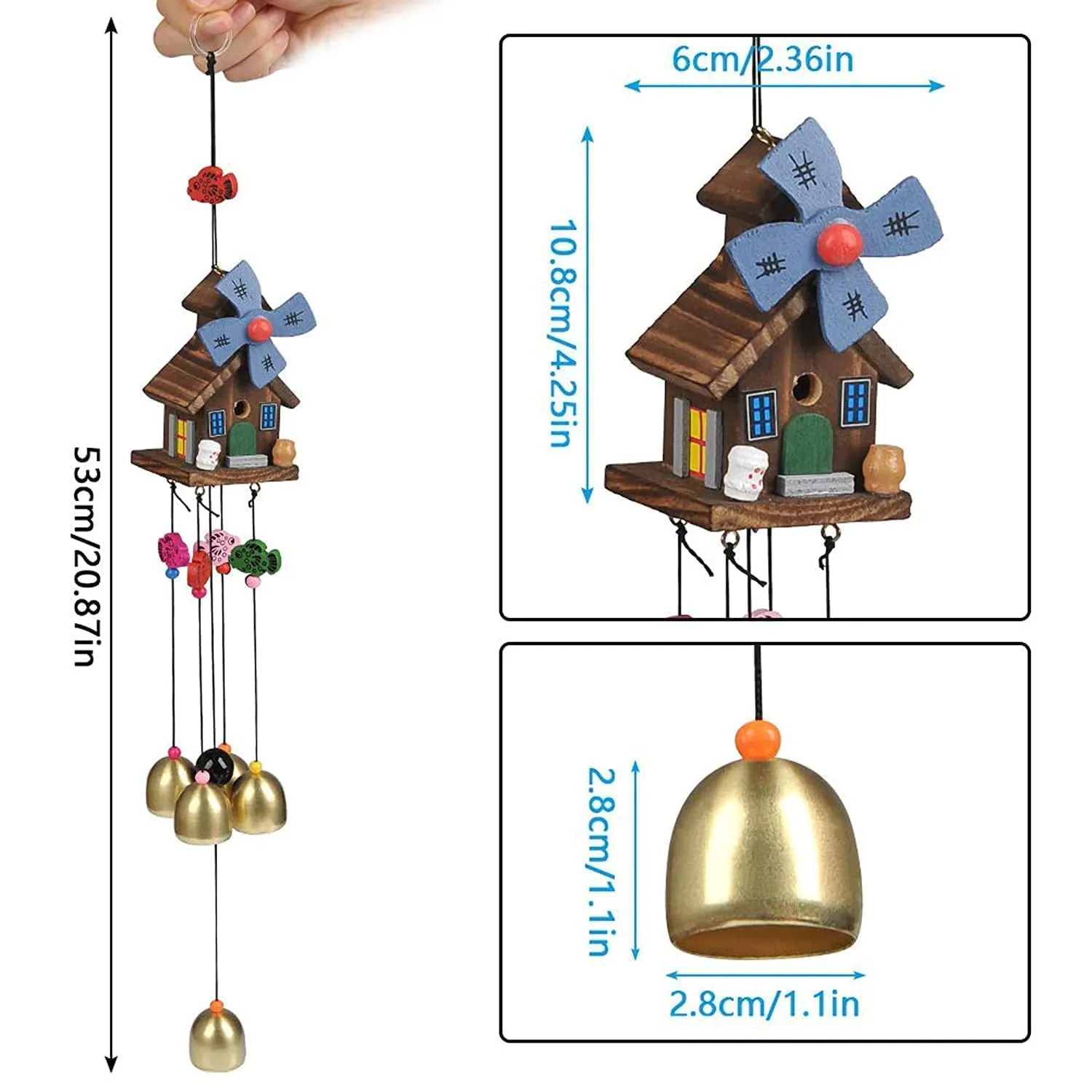 Antlantic wood store Wind Chimes Metal Wind Chimes for Home Balcony Garden Positive Energy, Home Decor Decorative Hanging Long Brass Bells Gifts for Loved Ones 6 Bells