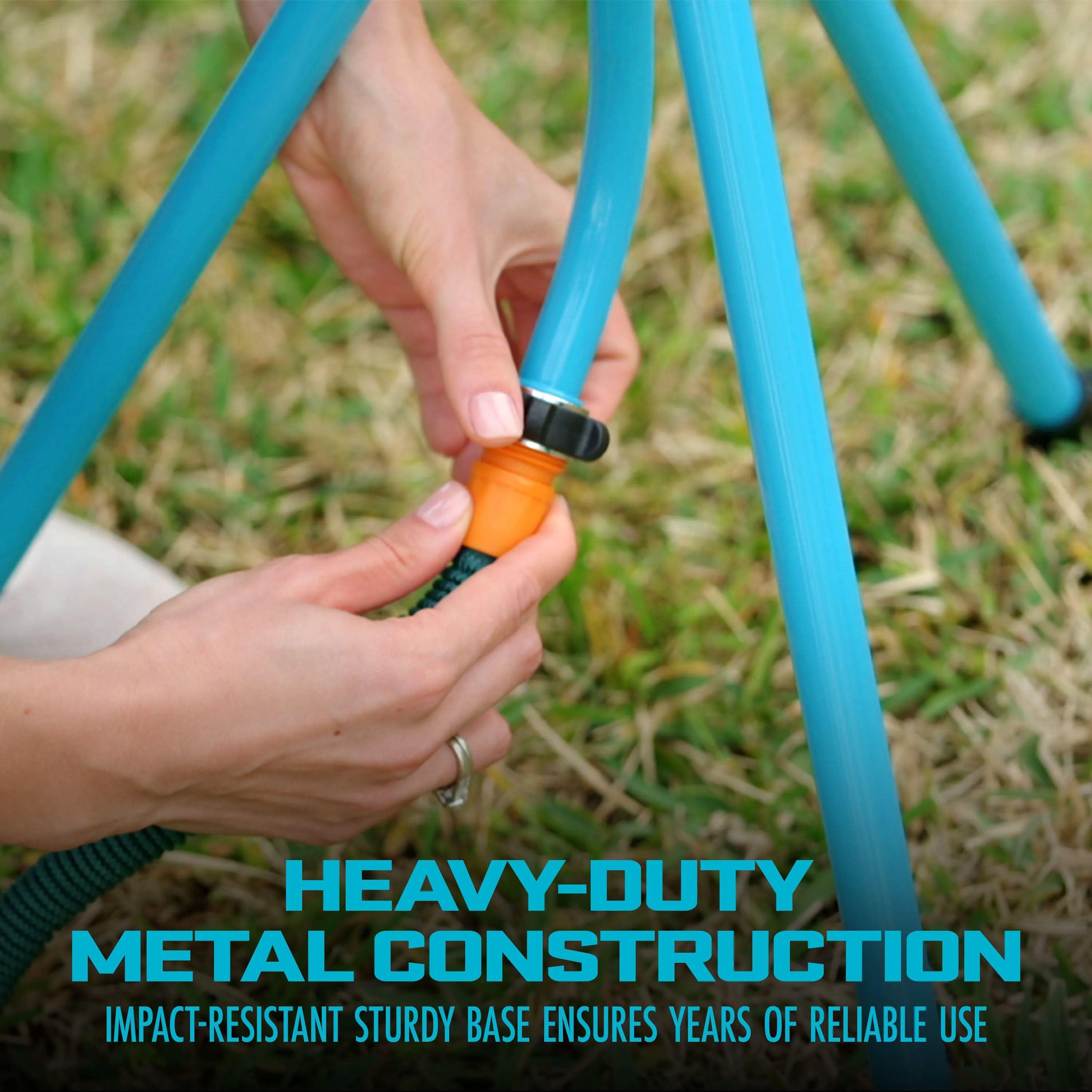 Aqua Joe AJ-6PSTB-MAX HD 360° Telescoping Sprinkler & Mister W/ Metal Tripod Base | 6 Patterns | 4,100 Sq. Ft. Coverage