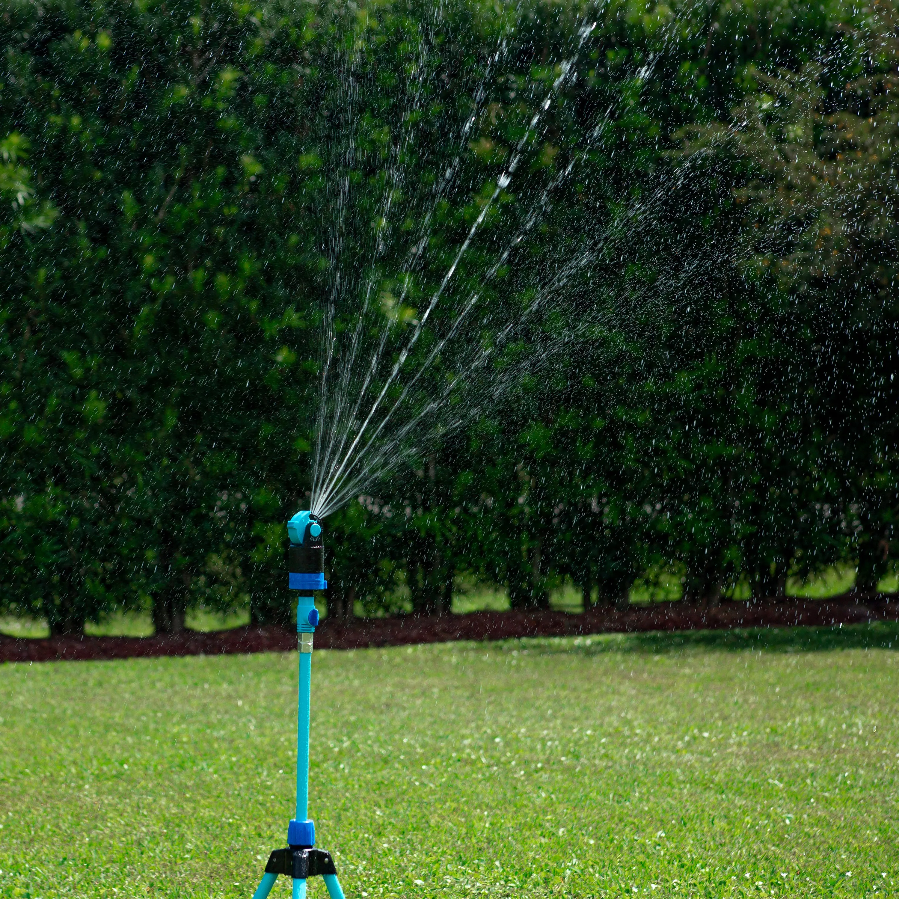 Aqua Joe AJ-6PSTB-MAX HD 360° Telescoping Sprinkler & Mister W/ Metal Tripod Base | 6 Patterns | 4,100 Sq. Ft. Coverage