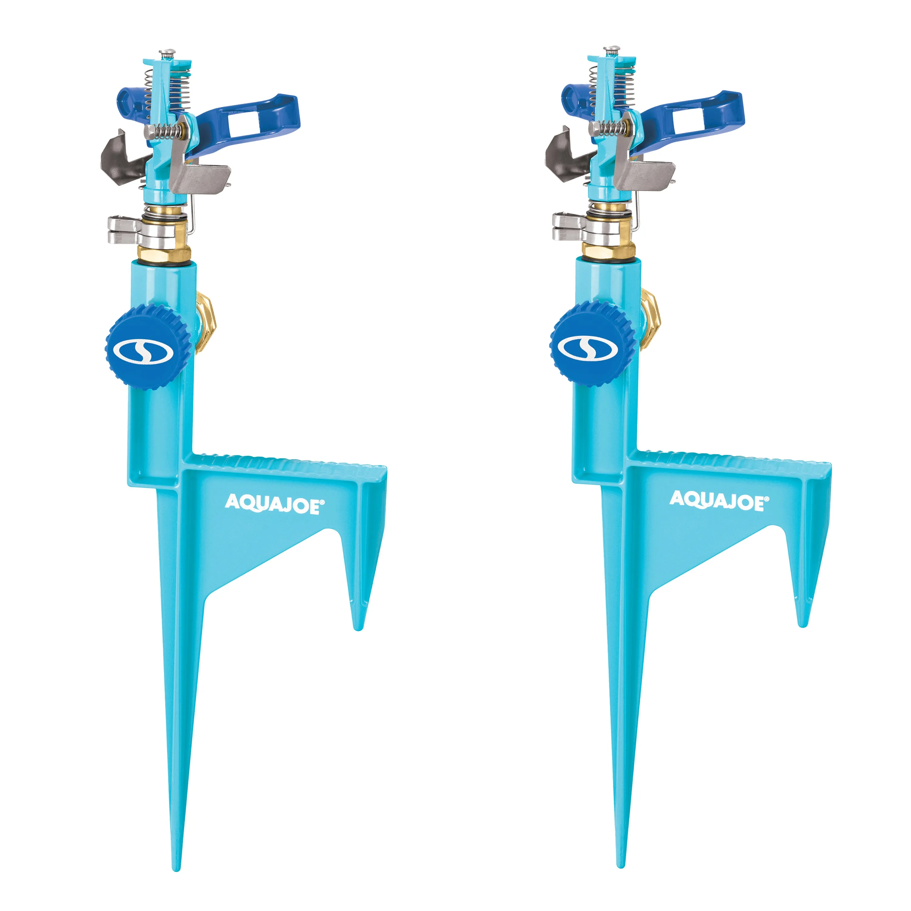 Aqua Joe AJ-ISH-2PK Indestructible Zinc Impulse 360° Sprinkler W/ Step Spike | Customizable Coverage | 1,400 Sq. Ft. Max Coverage | 2 Pack
