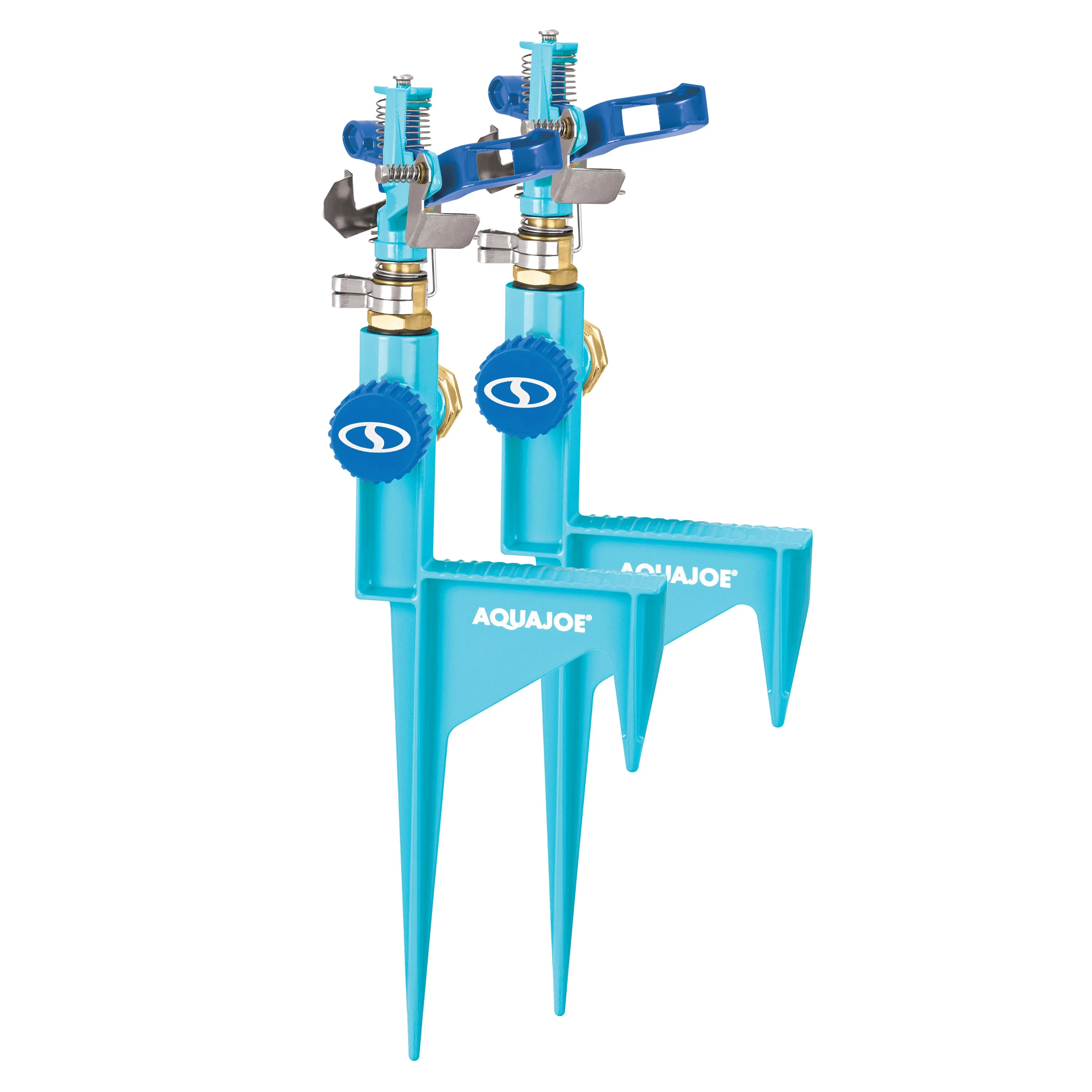 Aqua Joe AJ-ISH-2PK Indestructible Zinc Impulse 360° Sprinkler W/ Step Spike | Customizable Coverage | 1,400 Sq. Ft. Max Coverage | 2 Pack
