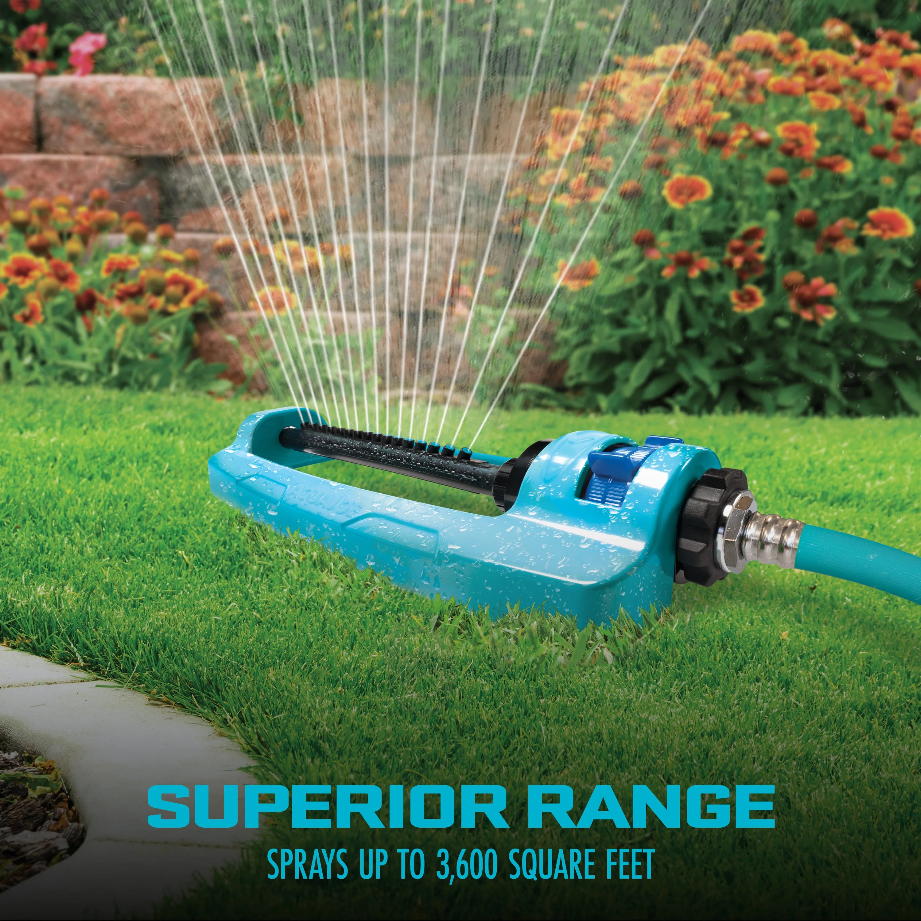 Aqua Joe SJI-OMS16 Indestructible Metal Base Oscillating Sprinkler | Adjustable Spray Patterns | 3,600 Sq. Ft. Max Coverage
