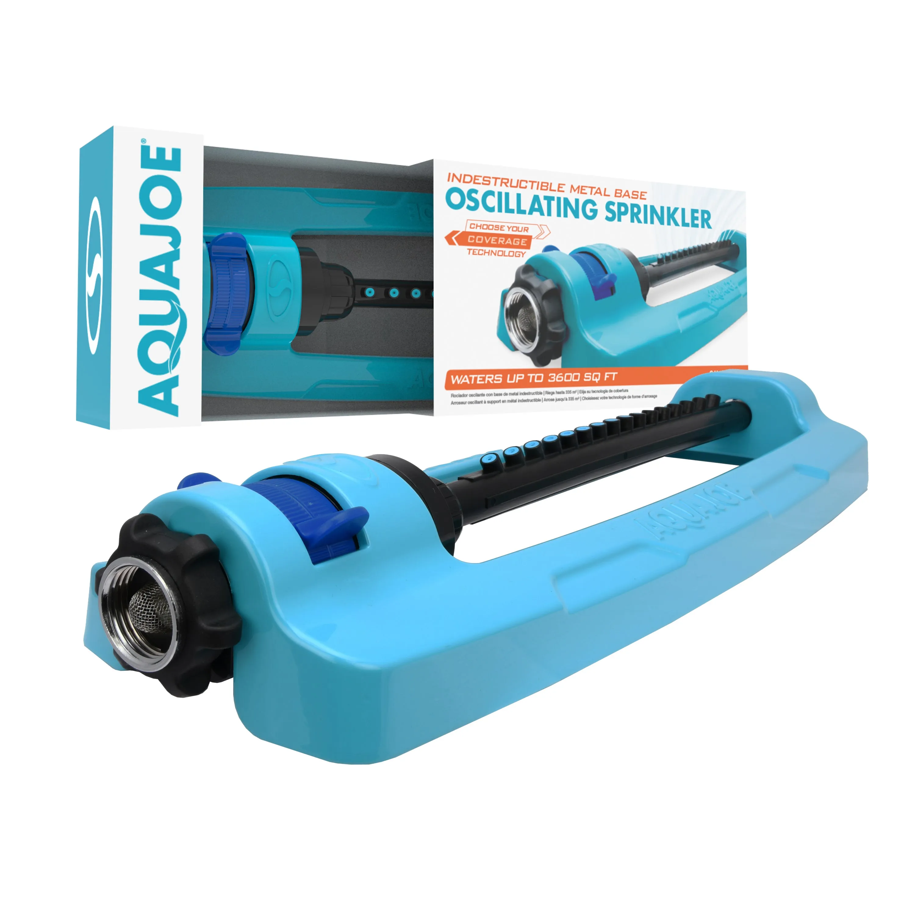 Aqua Joe SJI-OMS16 Indestructible Metal Base Oscillating Sprinkler | Adjustable Spray Patterns | 3,600 Sq. Ft. Max Coverage