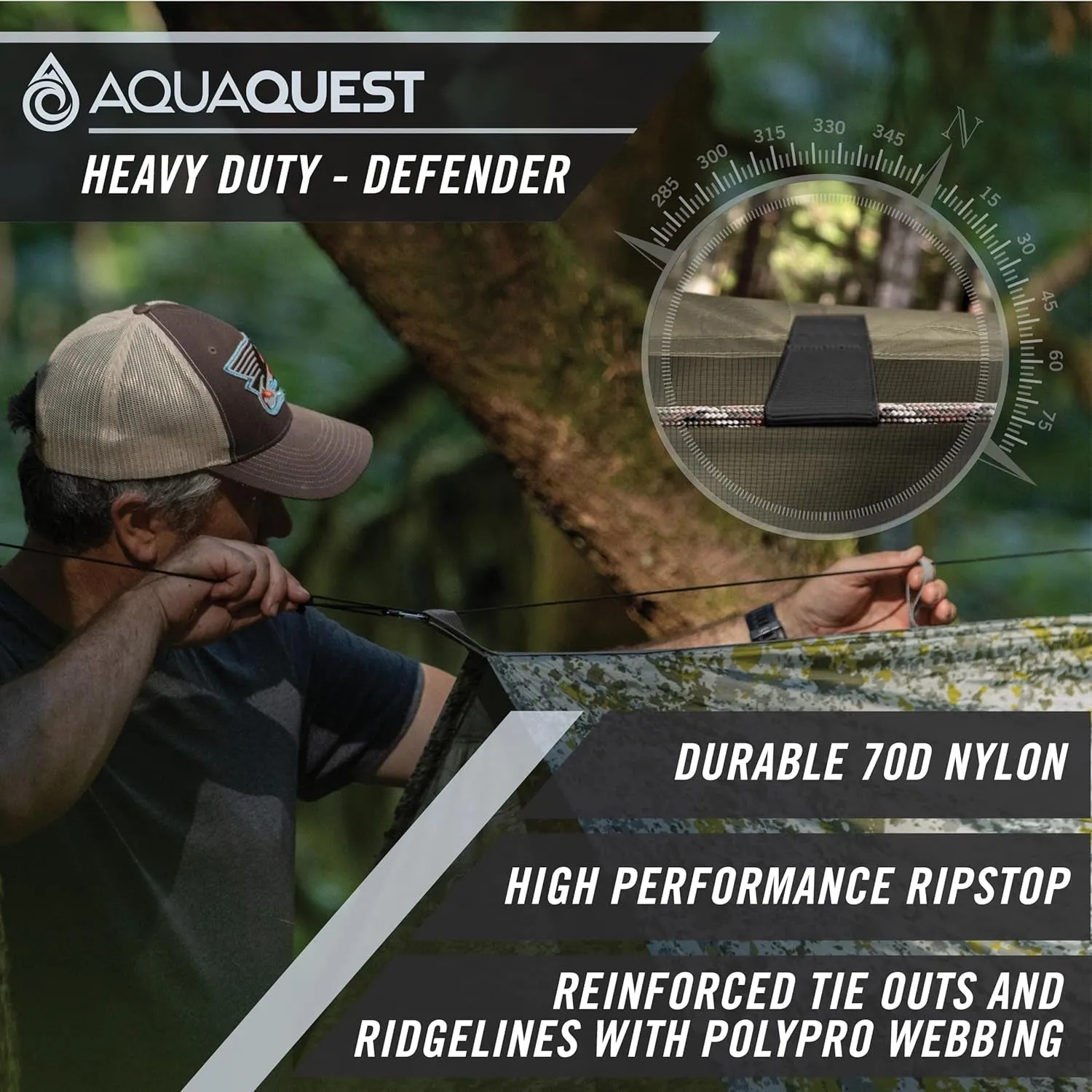 Aquaquest Defender Camping Tarp - Heavy Duty Tent Shelter or Rain Fly - Waterproof Camping Essentials for Hiking, Bushcraft & Hammock