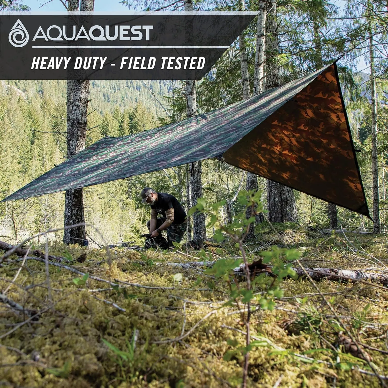 Aquaquest Defender Camping Tarp - Heavy Duty Tent Shelter or Rain Fly - Waterproof Camping Essentials for Hiking, Bushcraft & Hammock