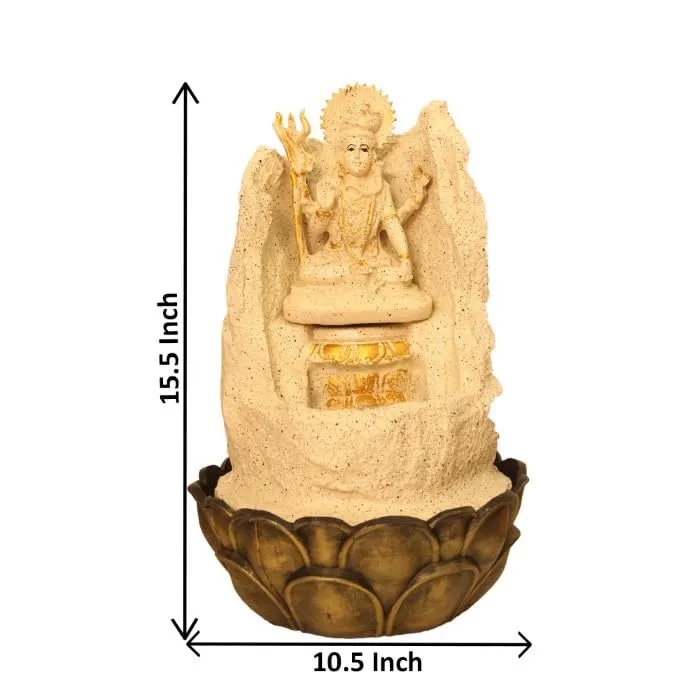 Art N Hub Lord Shiva Tabletop Waterfall Fountain Decorative Gift Items for Home and Office - Best Temple Decoration Items | Home Inauguration Gift Items (27 x 27 x 40 CM | Dotted Cream Golden)