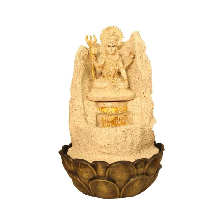 Art N Hub Lord Shiva Tabletop Waterfall Fountain Decorative Gift Items for Home and Office - Best Temple Decoration Items | Home Inauguration Gift Items (27 x 27 x 40 CM | Dotted Cream Golden)