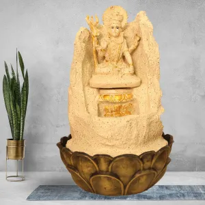 Art N Hub Lord Shiva Tabletop Waterfall Fountain Decorative Gift Items for Home and Office - Best Temple Decoration Items | Home Inauguration Gift Items (27 x 27 x 40 CM | Dotted Cream Golden)