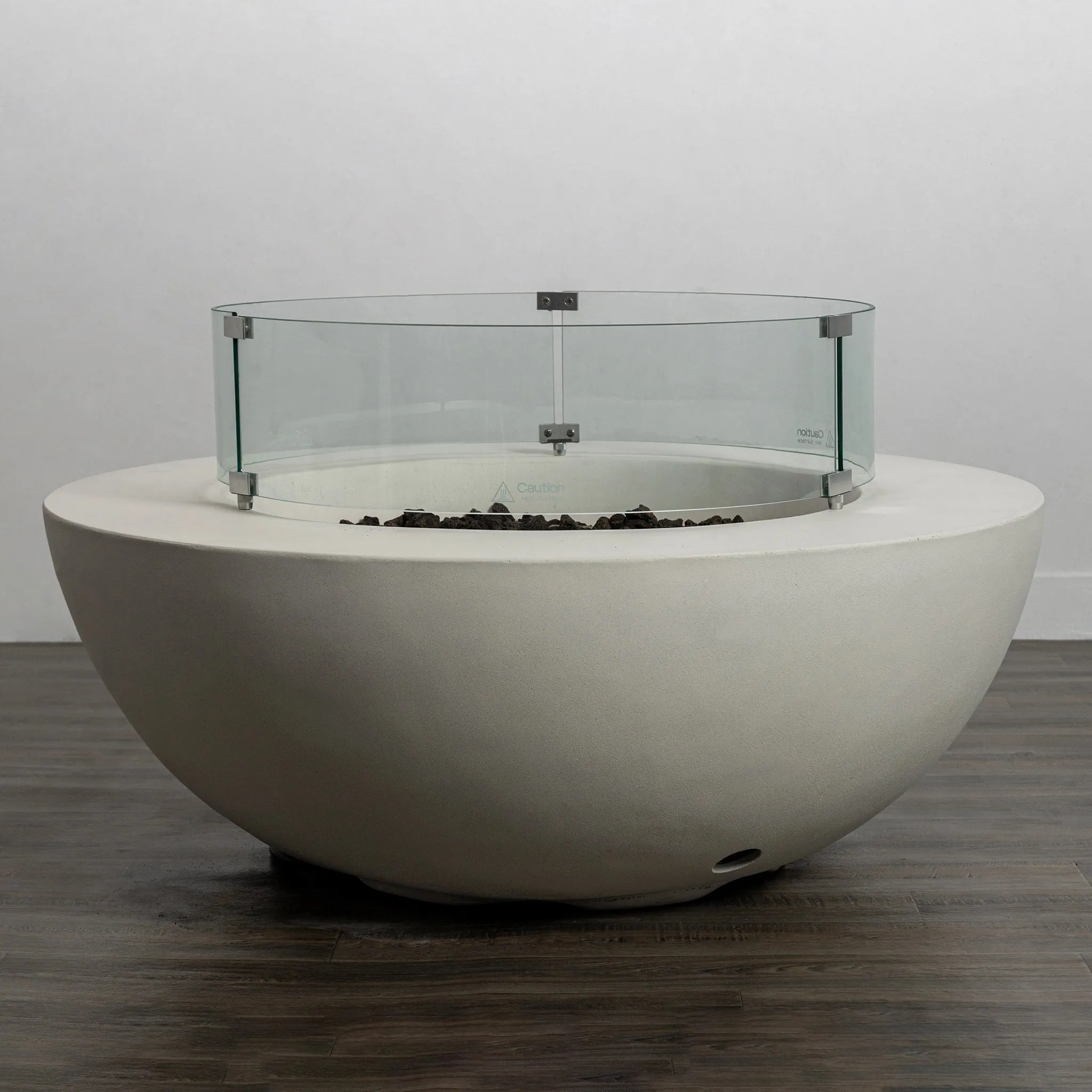 Beton 42 Inch White Round Concrete Natural Gas Fire Pit with Push Button Ignition