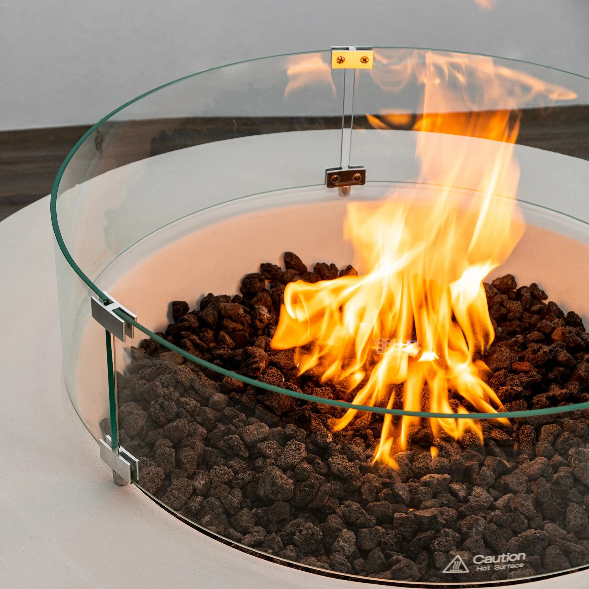 Beton 42 Inch White Round Concrete Natural Gas Fire Pit with Push Button Ignition