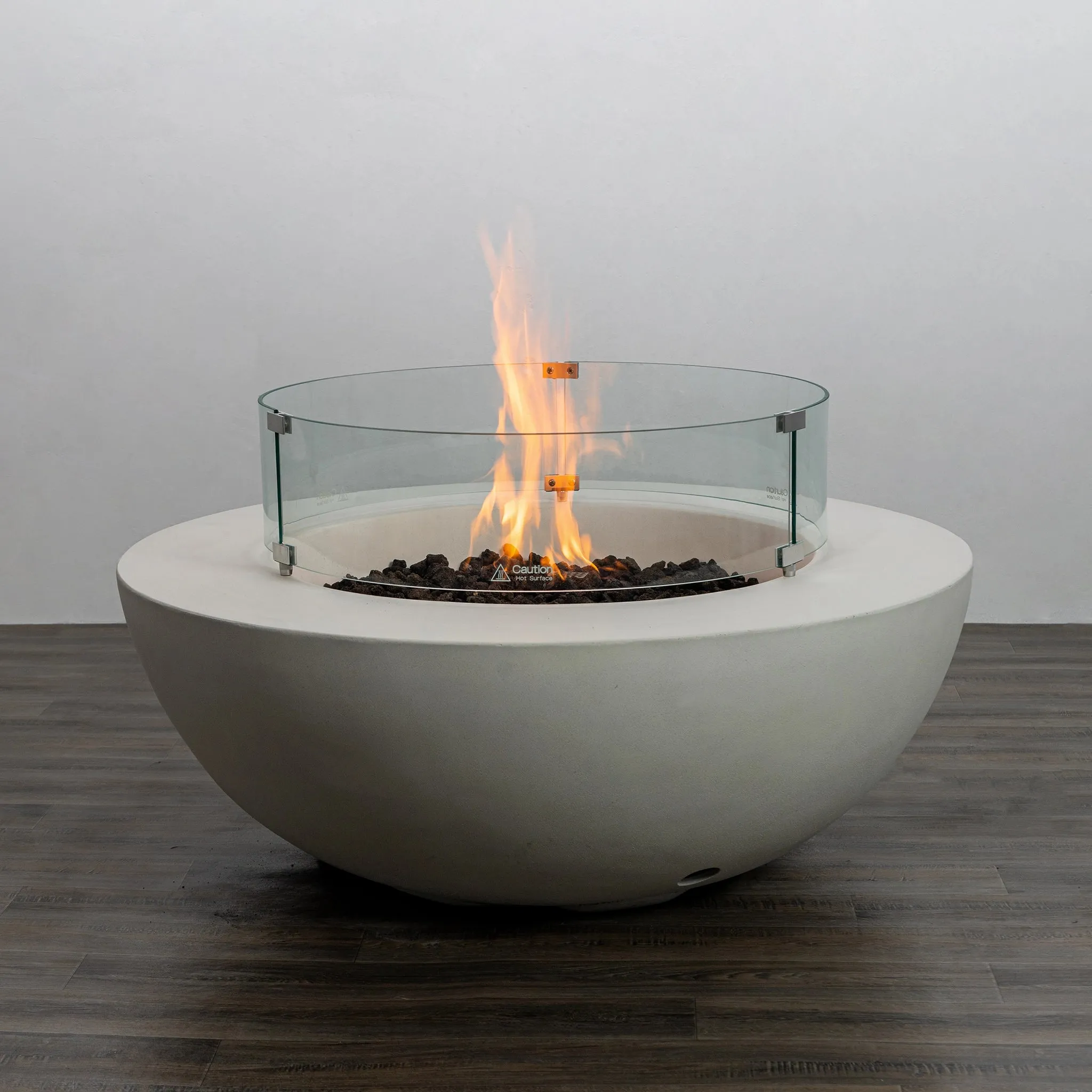 Beton 42 Inch White Round Concrete Natural Gas Fire Pit with Push Button Ignition