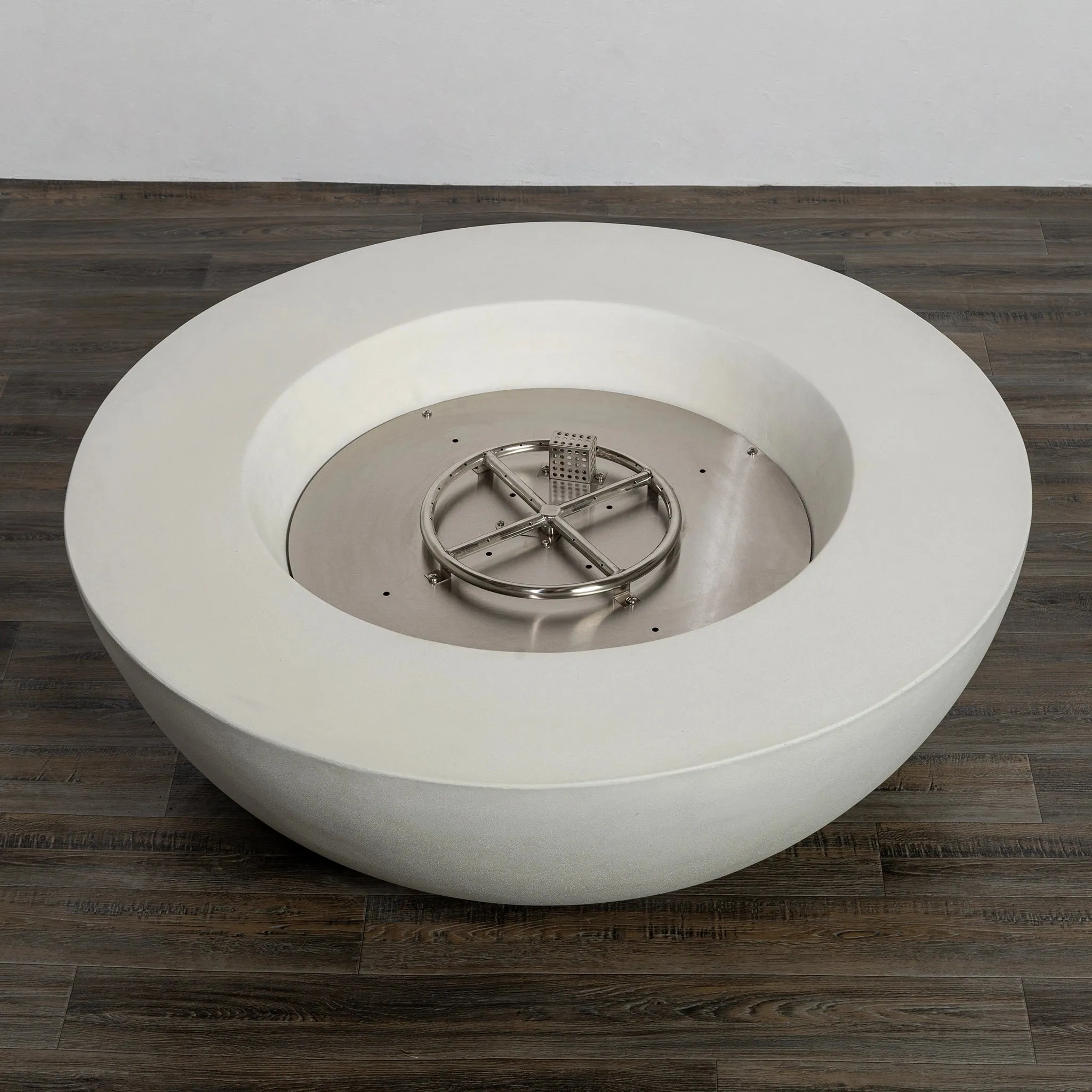 Beton 42 Inch White Round Concrete Natural Gas Fire Pit with Push Button Ignition