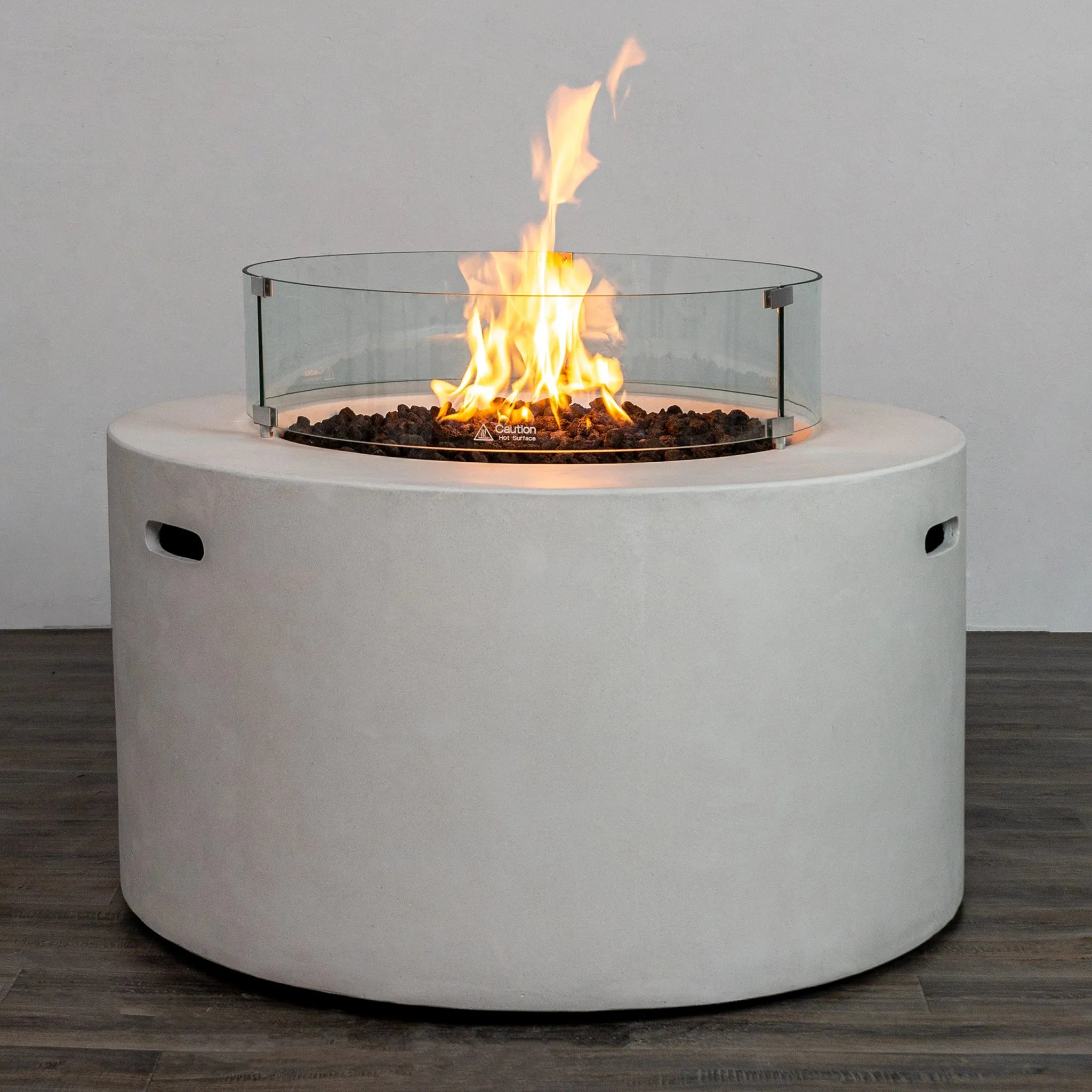 Beton 42" White Round Concrete Gas Fire Pit with Access Door