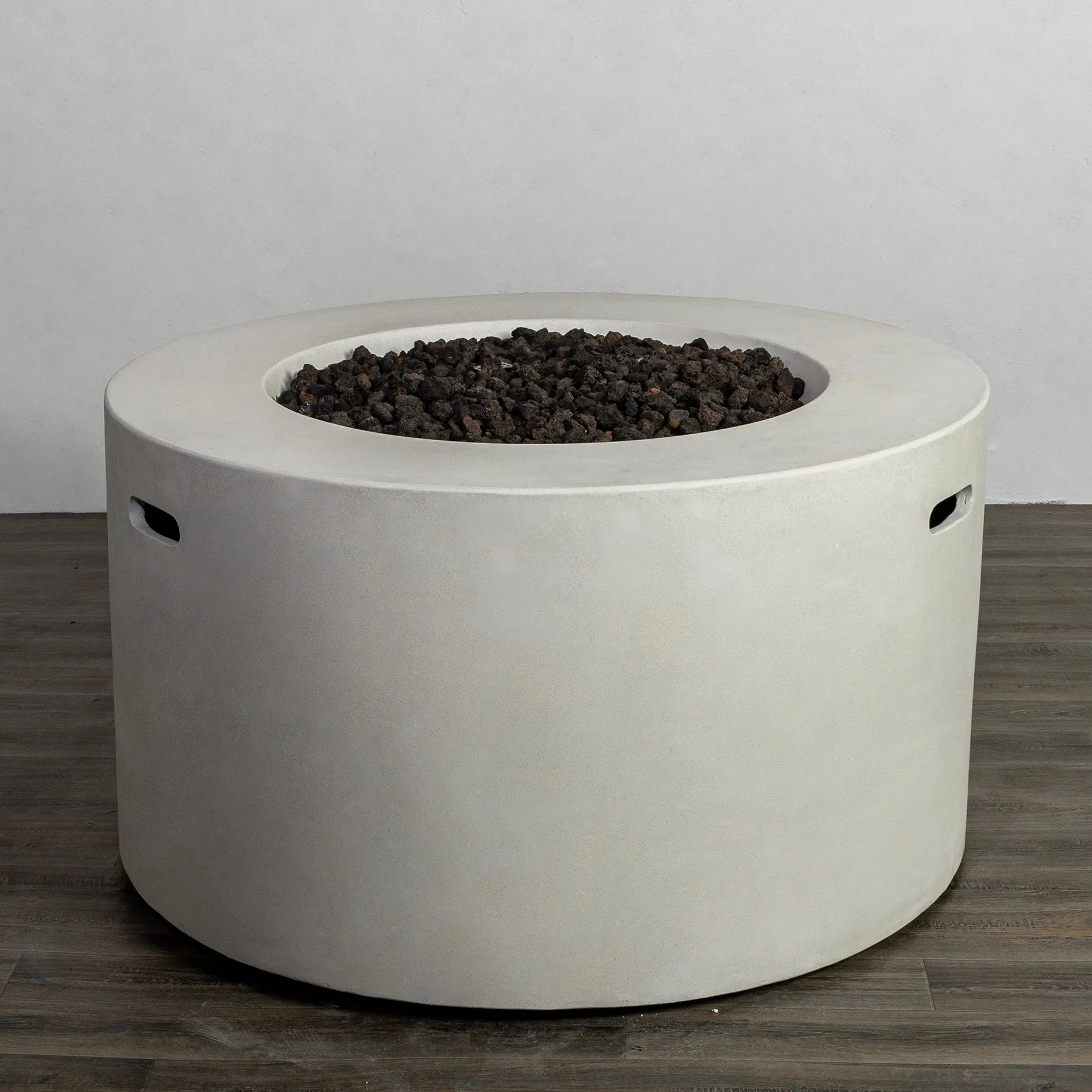 Beton 42" White Round Concrete Gas Fire Pit with Access Door