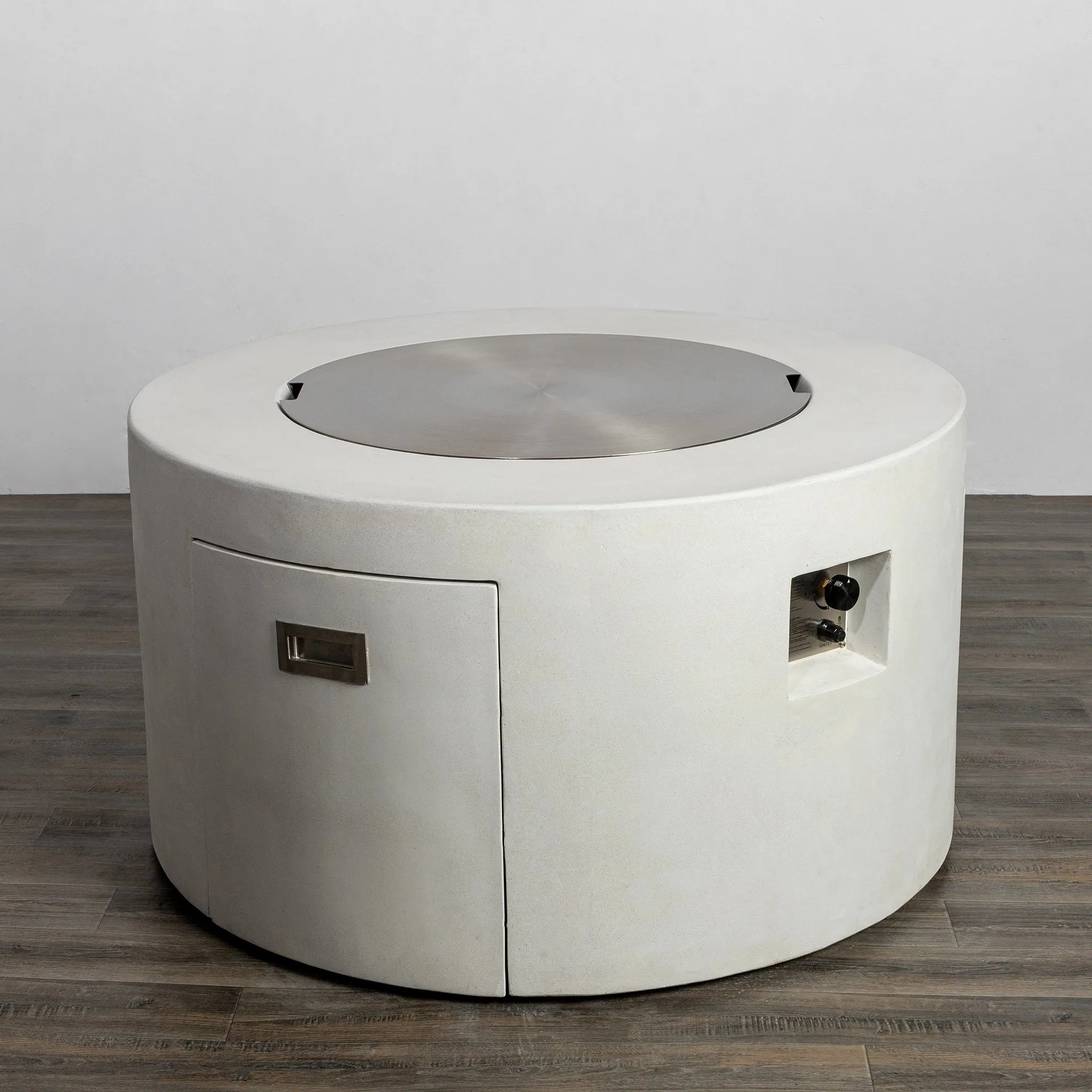 Beton 42" White Round Concrete Gas Fire Pit with Access Door