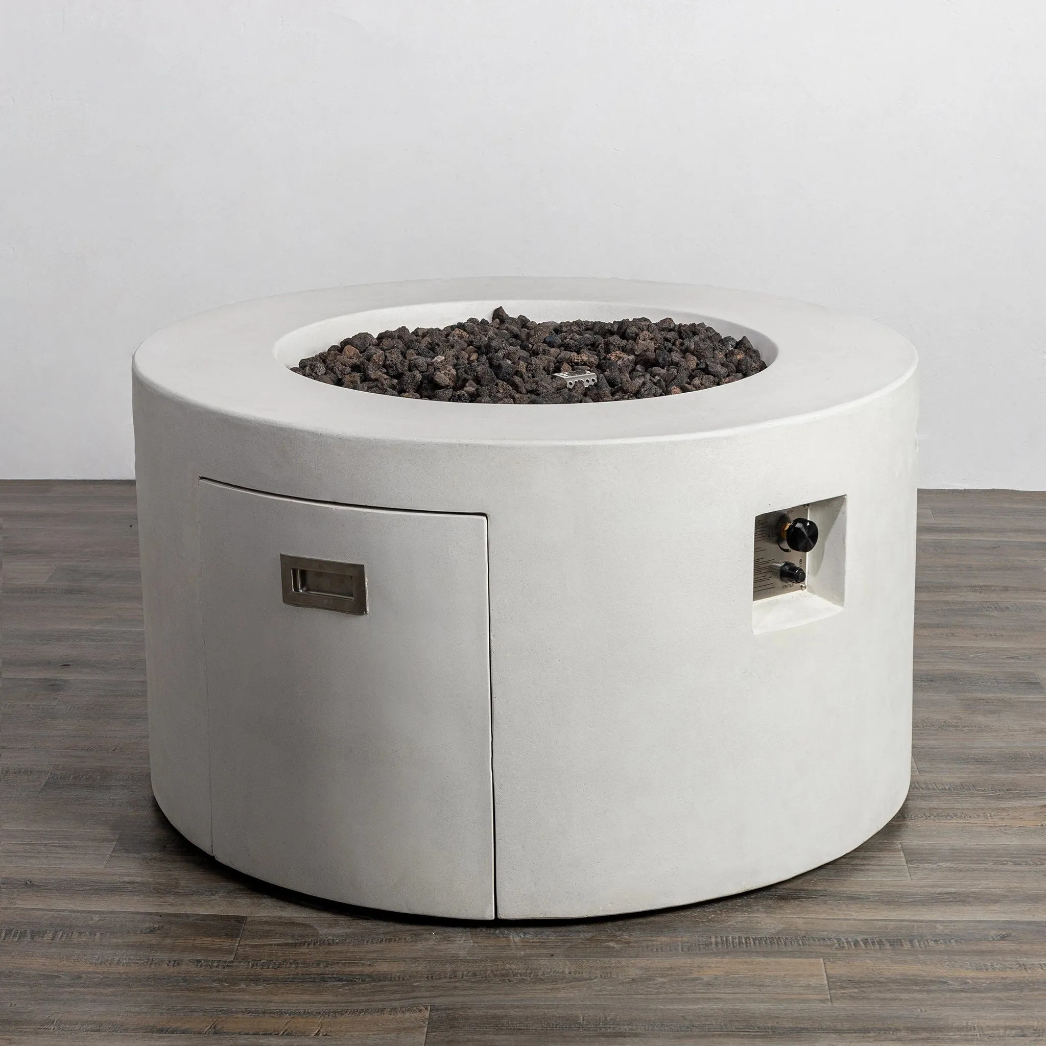Beton 42" White Round Concrete Gas Fire Pit with Access Door