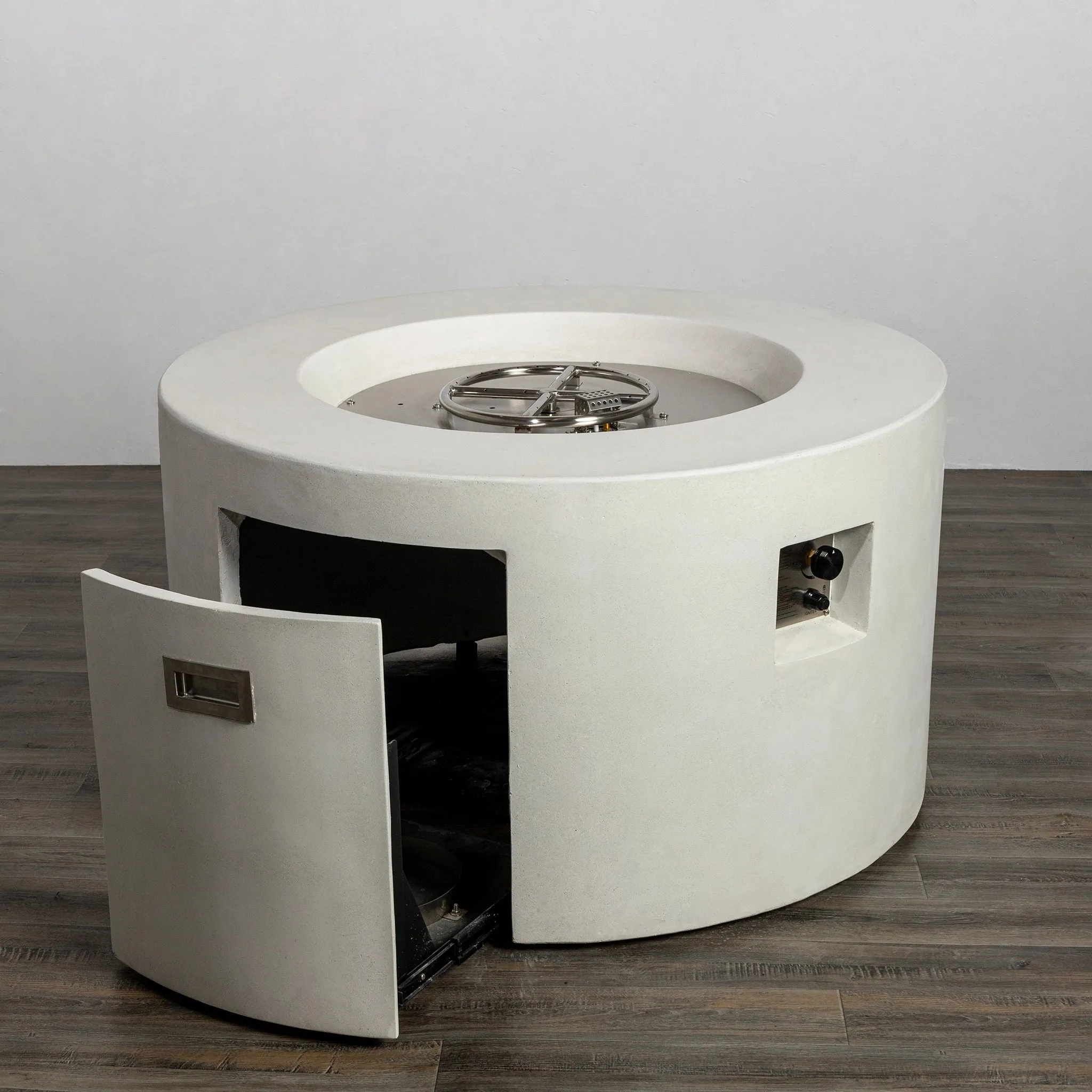Beton 42" White Round Concrete Gas Fire Pit with Access Door