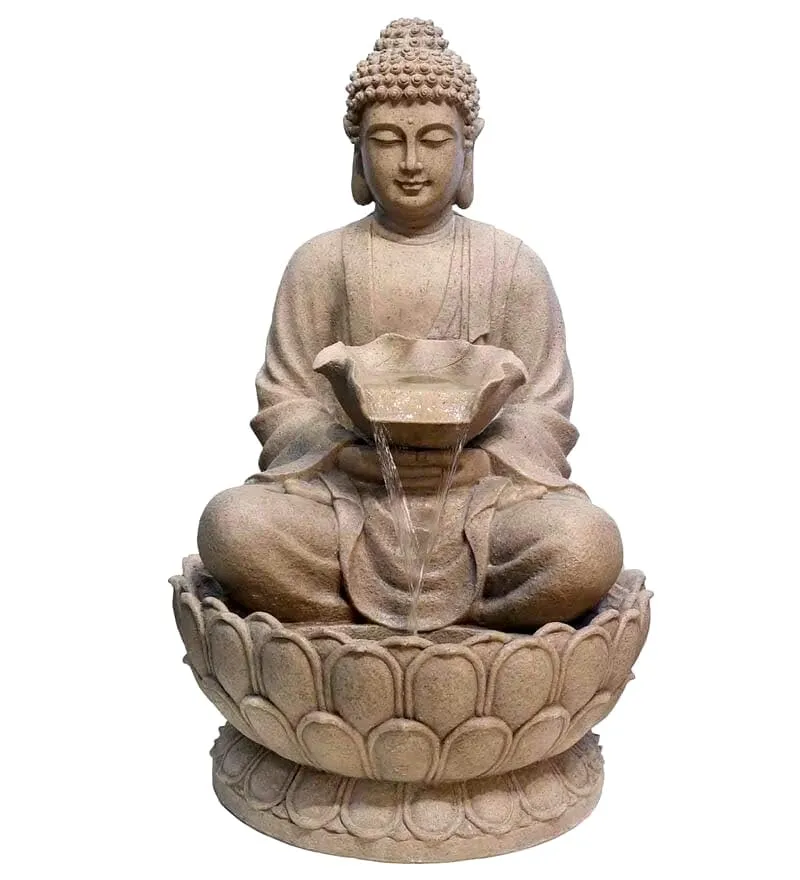 Buddha Tabletop Waterfall Fountain Fengshui Meditation Relaxing Indoor Decoration, Waterfall Pump with Water Flow for Home, Office, Bedroom Decoration(4 feet) Biege