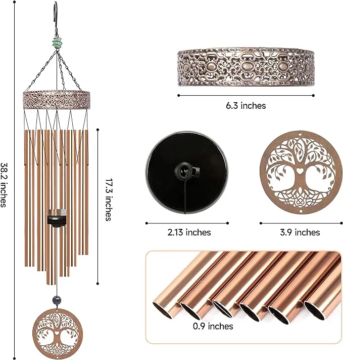BVGY Wind Chimes For Outdoor Large Decor Deep Tone,38.2" Memorial Wind Chimes Large With 6 Heavy Tubes,Birthday Gift For You Friends,Mom,Grandma(38.2" Gold,Aluminum）