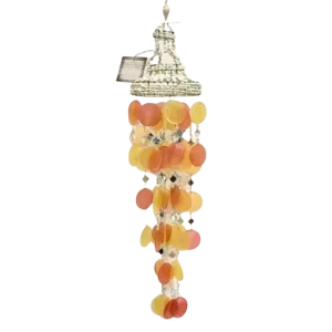 Capiz Shell, Mirror and Bead Mobile Wind Chime 28 Inches Sunset