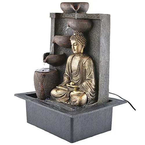 CHRONIKLE Polyfiber Water Fountain (41 x 31 x 23cm, Brown & Gold)