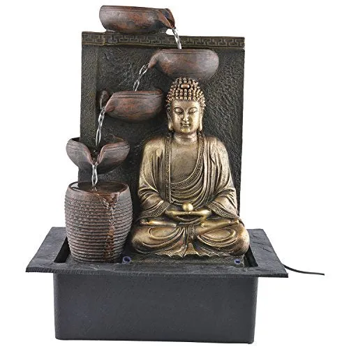 CHRONIKLE Polyfiber Water Fountain (41 x 31 x 23cm, Brown & Gold)