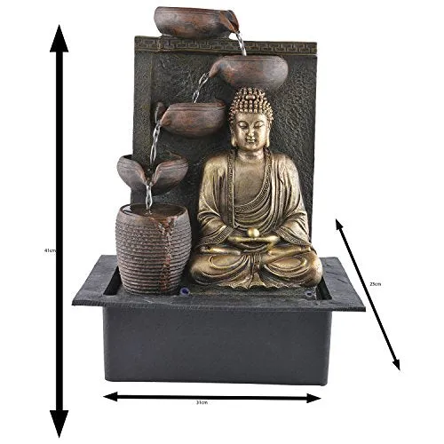 CHRONIKLE Polyfiber Water Fountain (41 x 31 x 23cm, Brown & Gold)